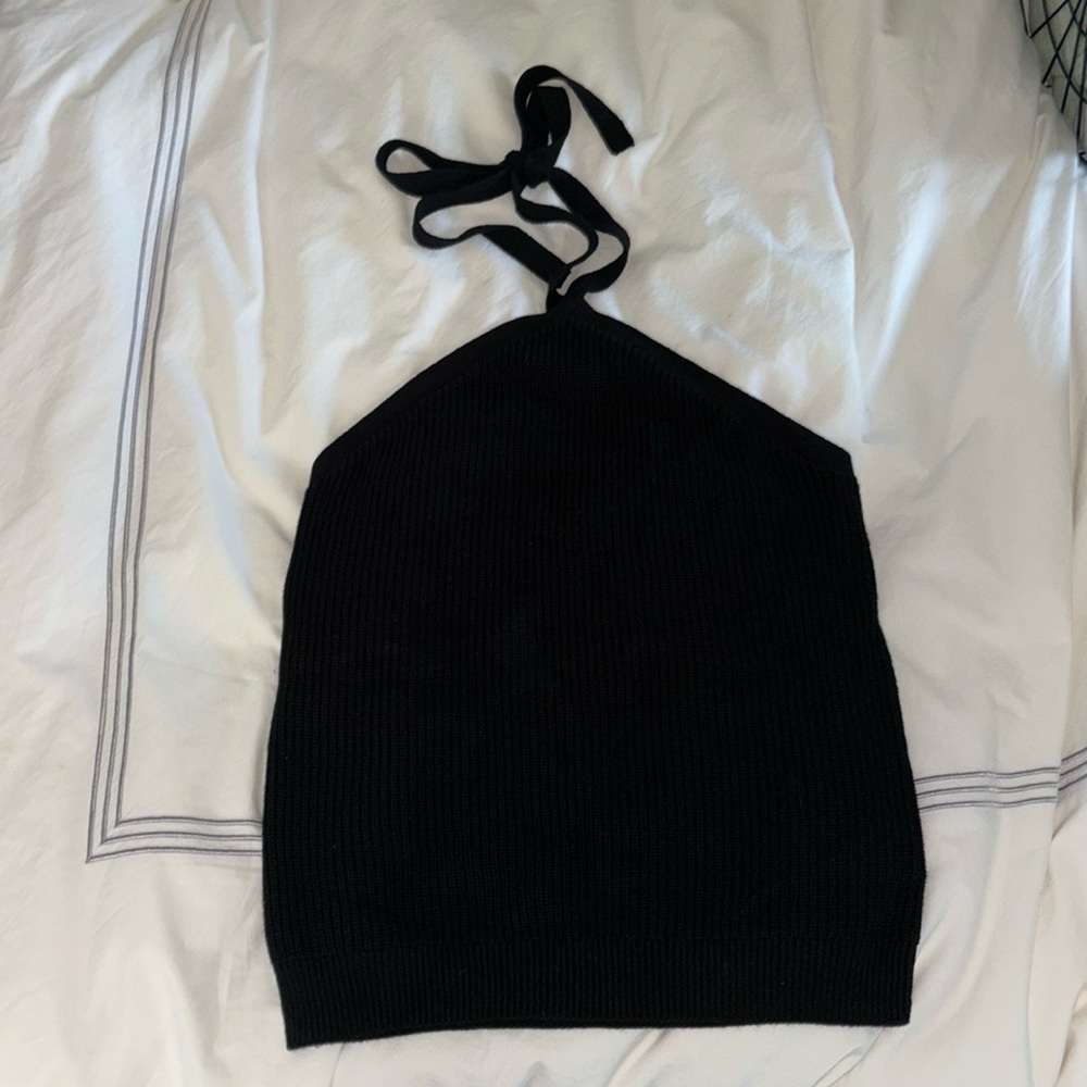 J Crew Sweater Halter Top Black sz Large